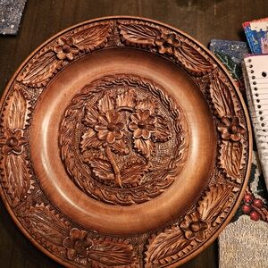 Vintage Ornate European Handcarved Wooden Plate Wall Decor Floral Yugoslavia